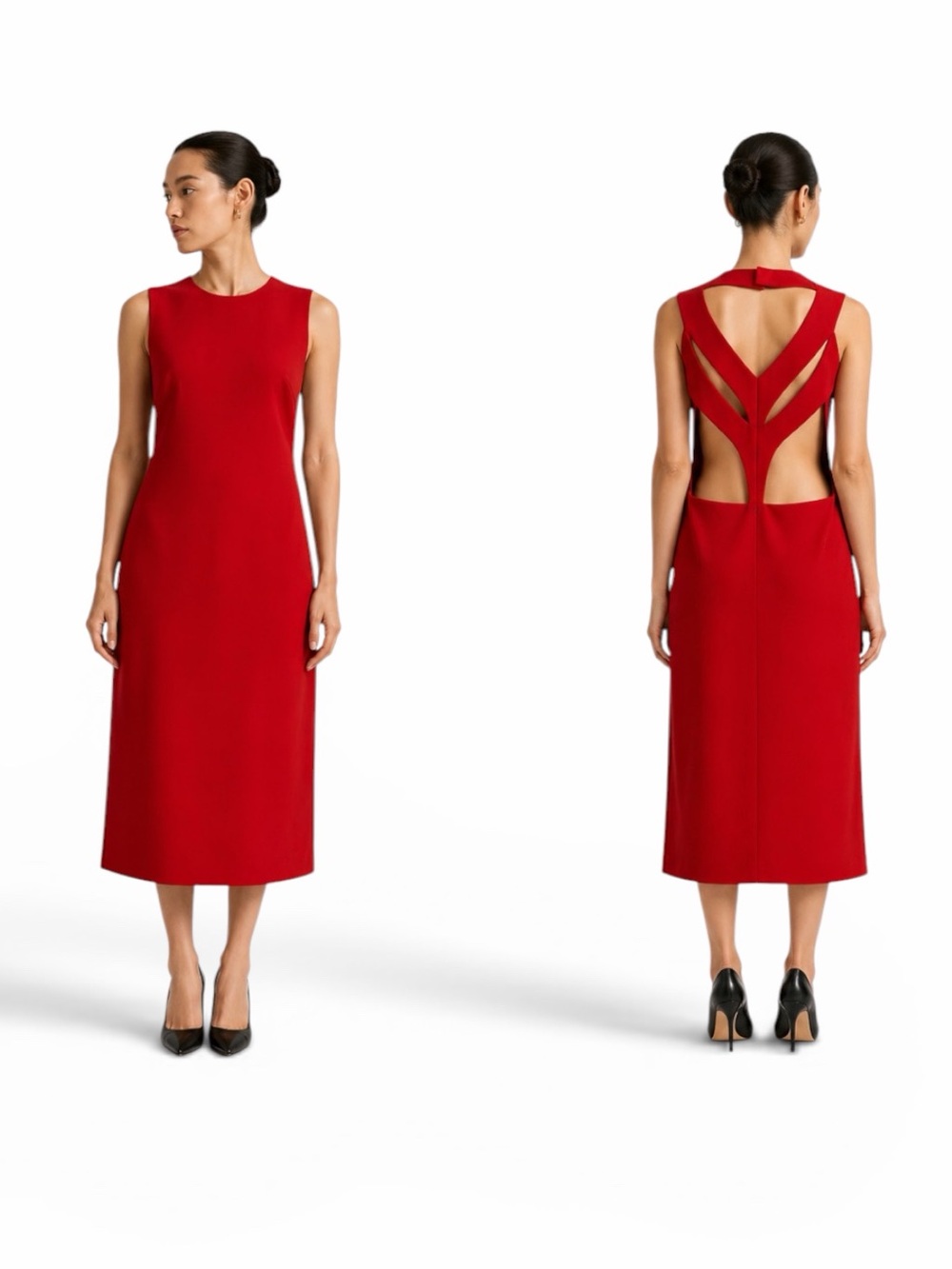 Maison Margiela Red Midi Dress Sheath Open Back Cutout 4 Cocktail Wedding NWT 🟠